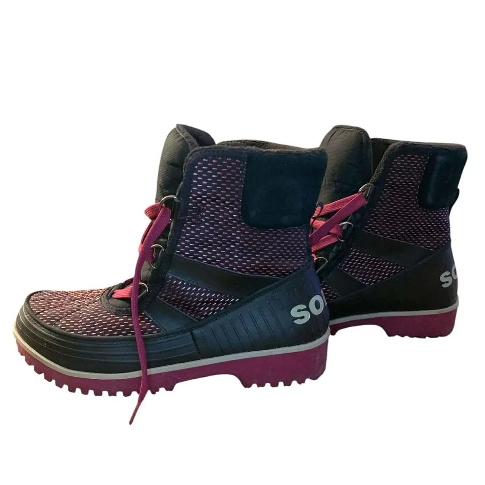 Sorel Tivoli II Boots Women Black Pink Plaid Waterproof Apres Ski‎ Fleece M